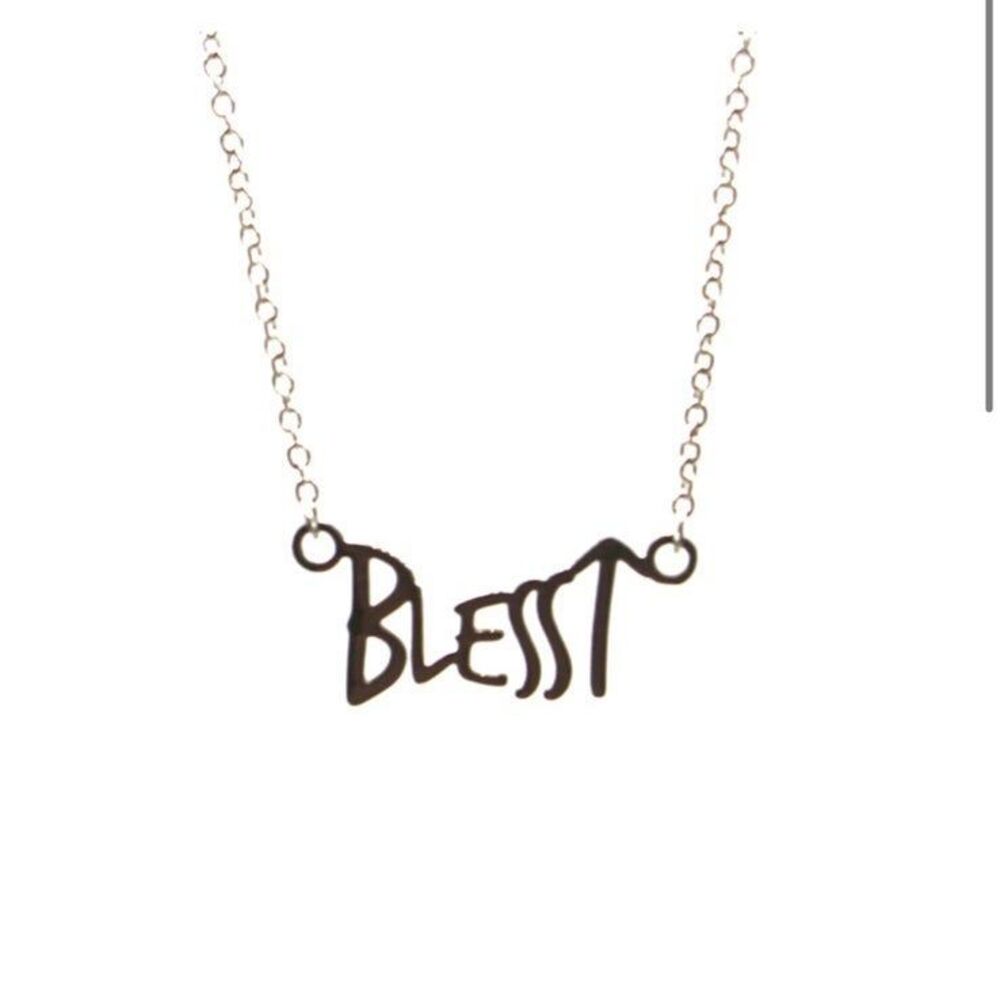 JAECI Women’s Silver “BLESS UP” Delicate Script Necklace One Size